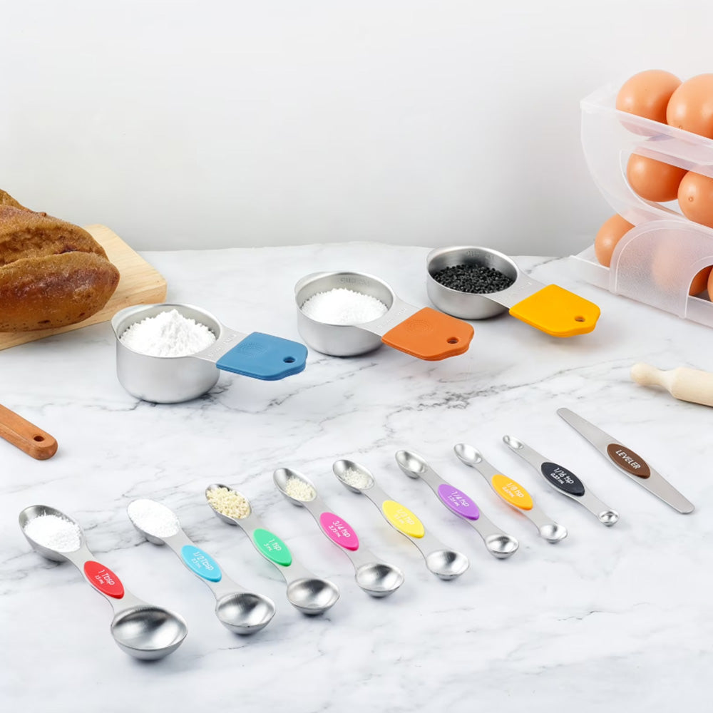 Stainless Steel Measuring Cups and Spoons Set with Leveler