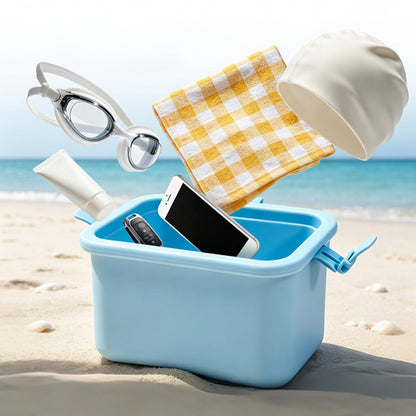 Water-resistant Foldable Silicone Beach Bag with Handle - Blue