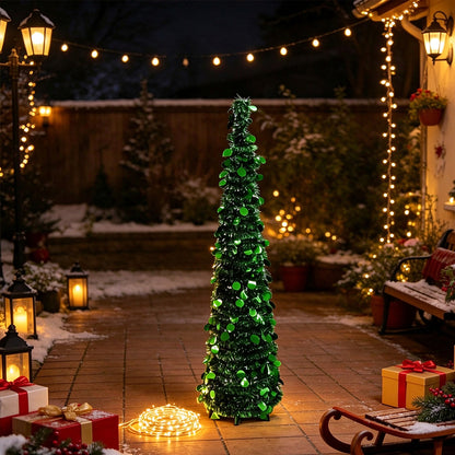 1.5m Foldable Pop Up Christmas Tree with Light Tinsel Christmas Tree