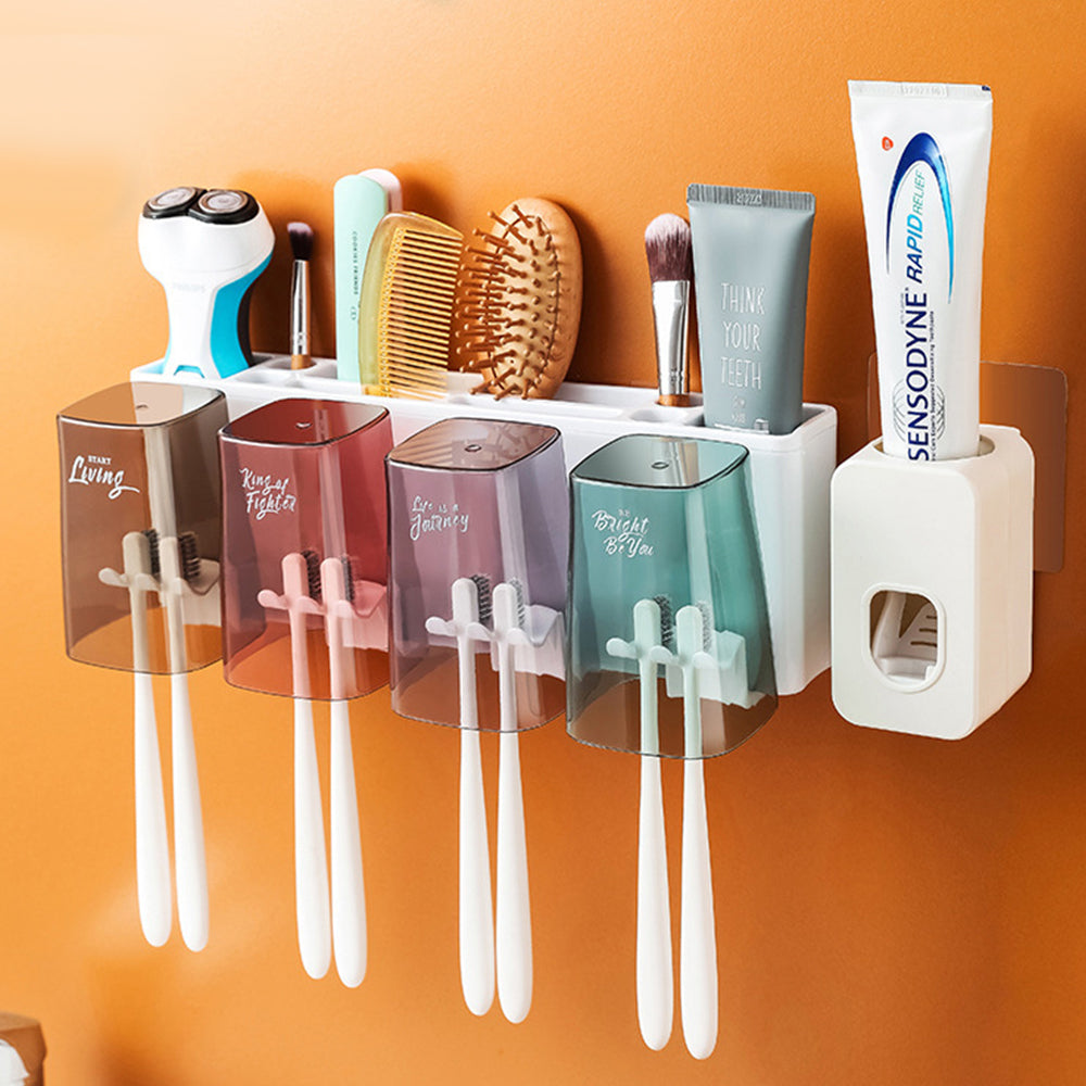 Toothbrush Holders for Bathrooms with Automatic Toothpaste Squeezer