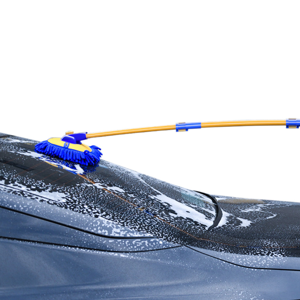 Telescopic Car Wash Brush Chenille Cleaning Mop with 15 Degree Bent Handle Blue