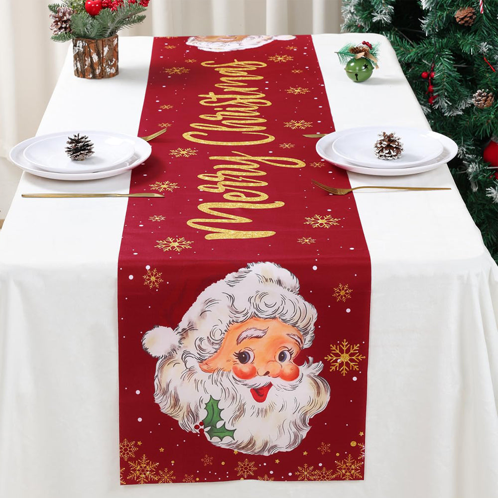 Christmas Snowflake Table Runner Wrinkle Resistant Holiday Table Runner - Santa
