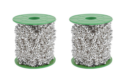 2Pcs DIY Decor Christmas Tree Artificial Pearls Chain Plastic Bead Roll String-Silver