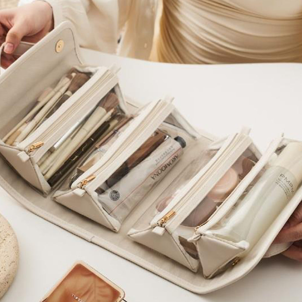 Travel Foldable Makeup Organizer Bag Portable Toiletry Bag Cosmetic Bag with Divider Pouch