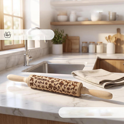 Christmas Engraved Rolling Pin Engineered Wood Cookie Rolling Pin - Elk