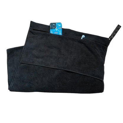 120x50cm Quick Dry Microfibre Gym Towel with Pocket - Black