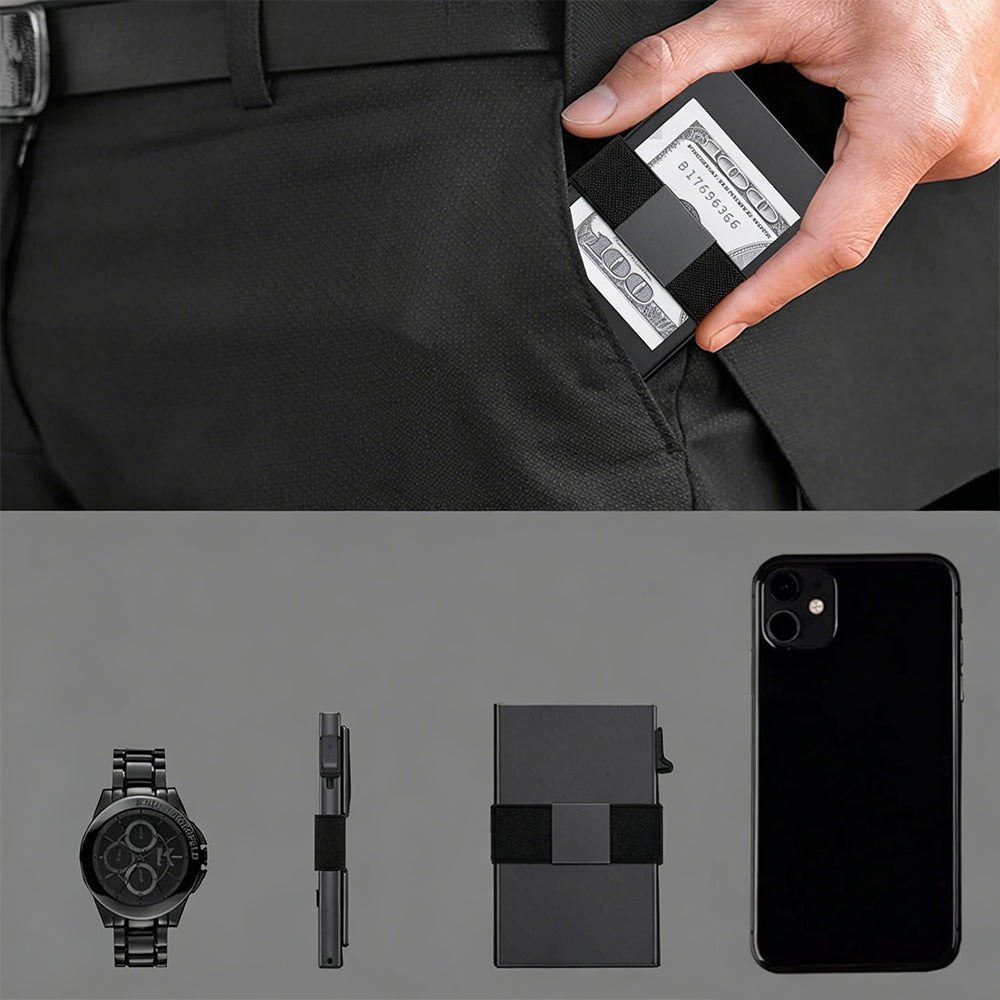 RFID Aluminum Card Holder Slim Pop Up Business Card Case for Men
