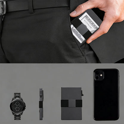 RFID Aluminum Card Holder Slim Pop Up Business Card Case for Men