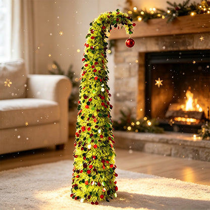 1.5m PET Tinsel Collapsible Crooked Christmas Tree Xmas Decoration - Light Green