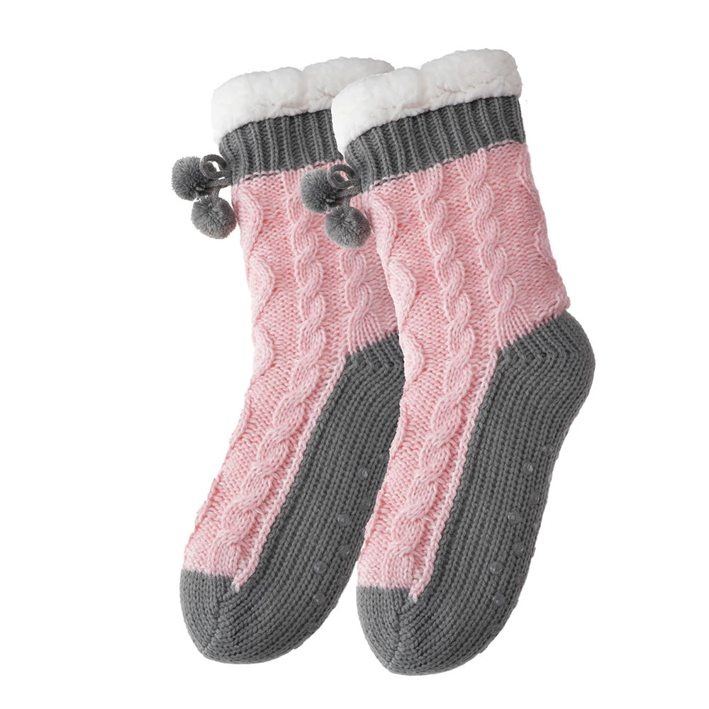 Womens Slipper Fuzzy Grip Socks Fluffy Winter Warm Thermal Grip Socks-Pink