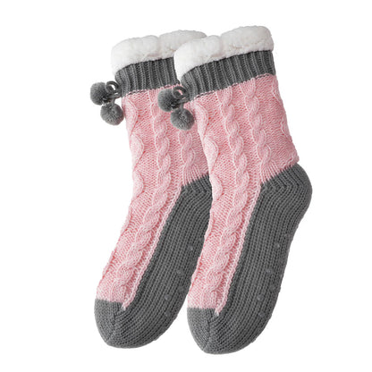 Womens Slipper Fuzzy Grip Socks Fluffy Winter Warm Thermal Grip Socks-Pink