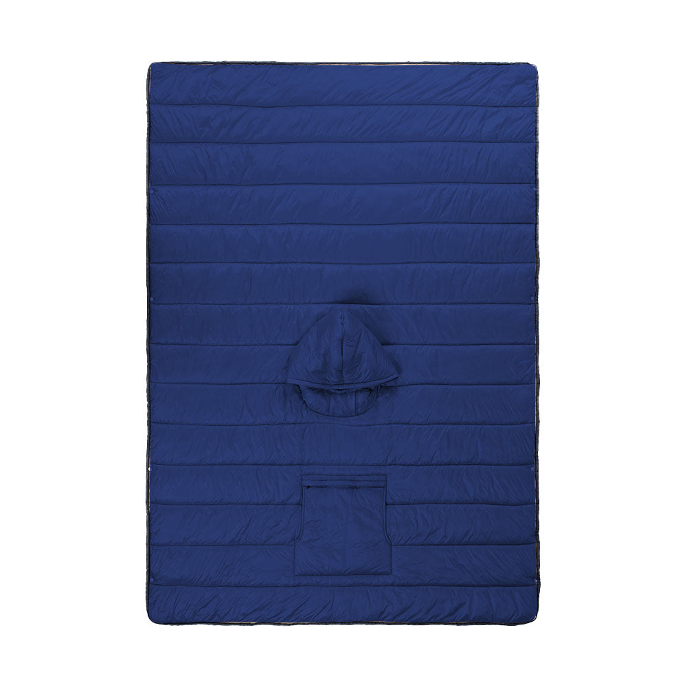 Camping Warm Cloak Cape Poncho Sleeping Bag Wearable Hooded Blanket for Hiking Fishing Outdoor Sport Dark Blue