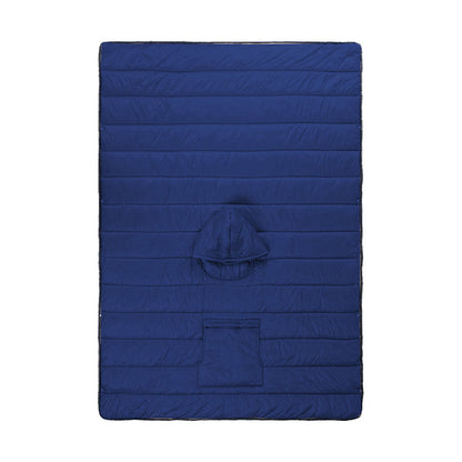 Camping Warm Cloak Cape Poncho Sleeping Bag Wearable Hooded Blanket for Hiking Fishing Outdoor Sport Dark Blue