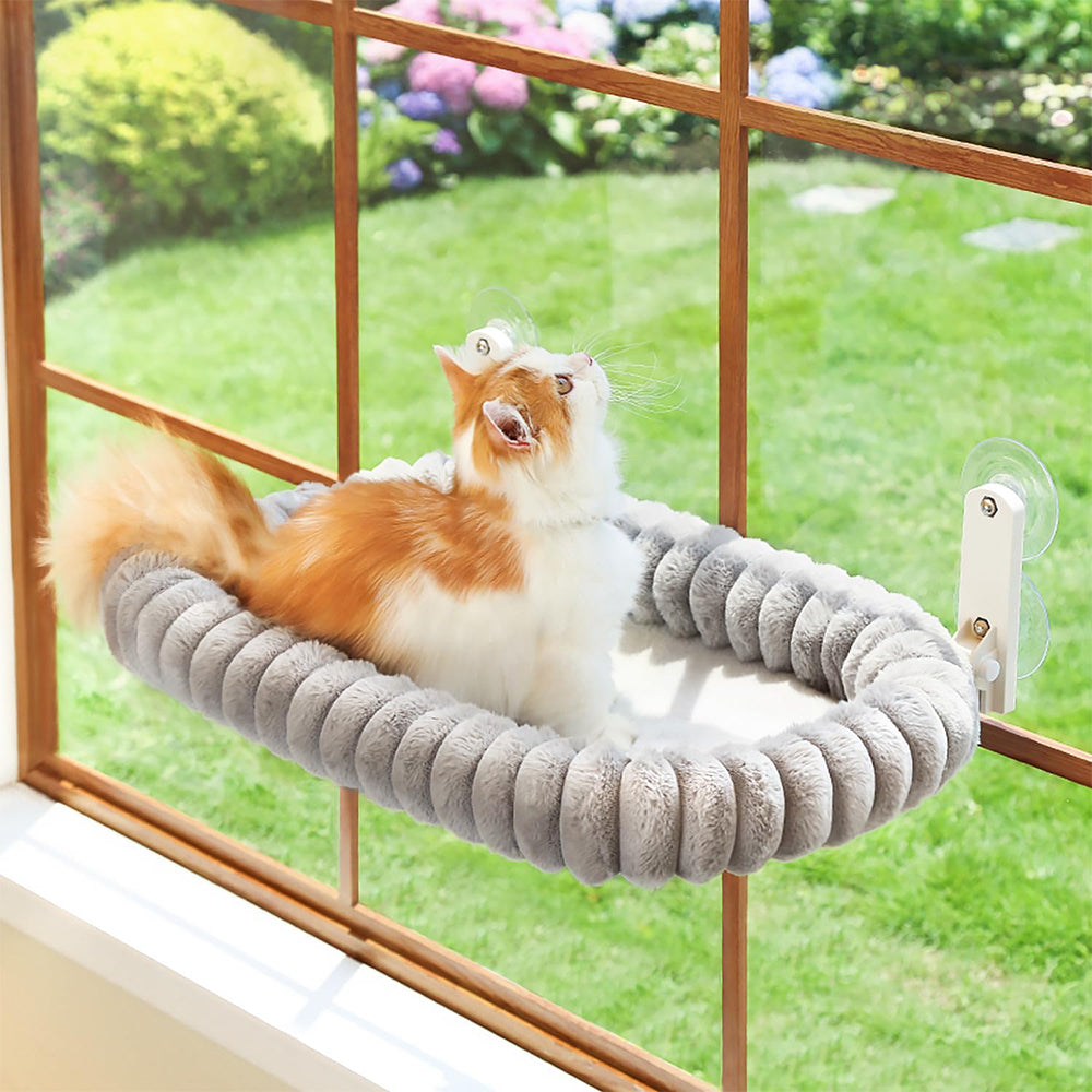 Cat Window Hammock 30x52cm Suction Cup Cat Bed with Washable Pad Cat Window Perch-Grey