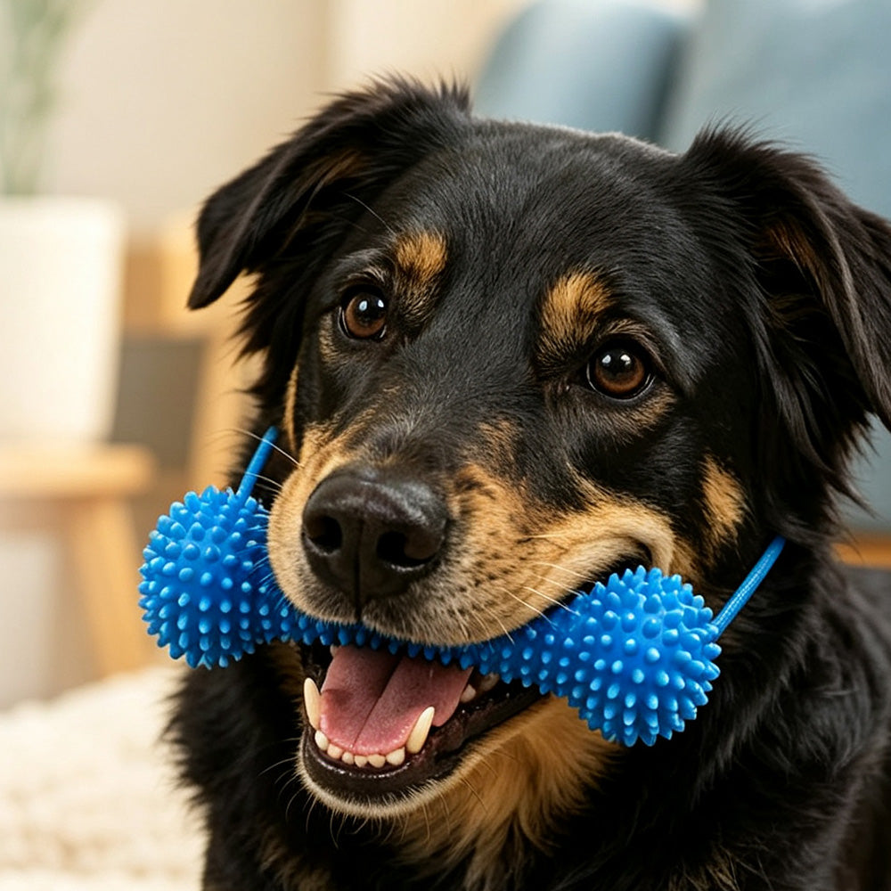 Durable Rubber Bone Dog Chew Toy with 2 Toothbrushes
