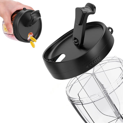 7-Compartment Pill Organizer Bottle with Handle & Rotating Lid for Travel Black