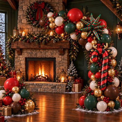 114 Piece Christmas Balloon Arch Garland Kit with Red Green Foil Balloons