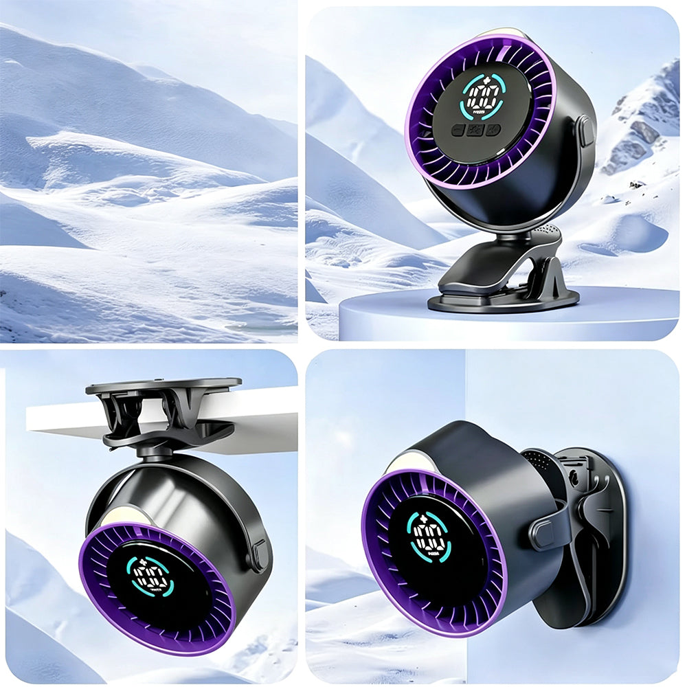 100 Level Digital Clip Fan 720 Degree Airflow Portable Car Fan - Grey