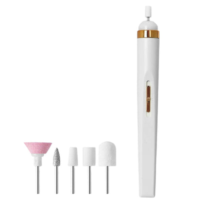 Electric Nail Drill Pen with LED Light and 5 Grinding Heads USB Manicure Machine White
