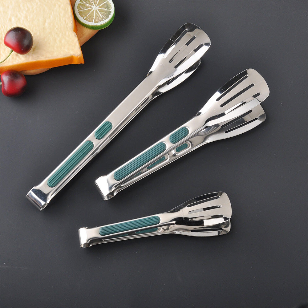 3Pcs 304 Stainless Steel Food Steak Salad and Barbecue Tongs