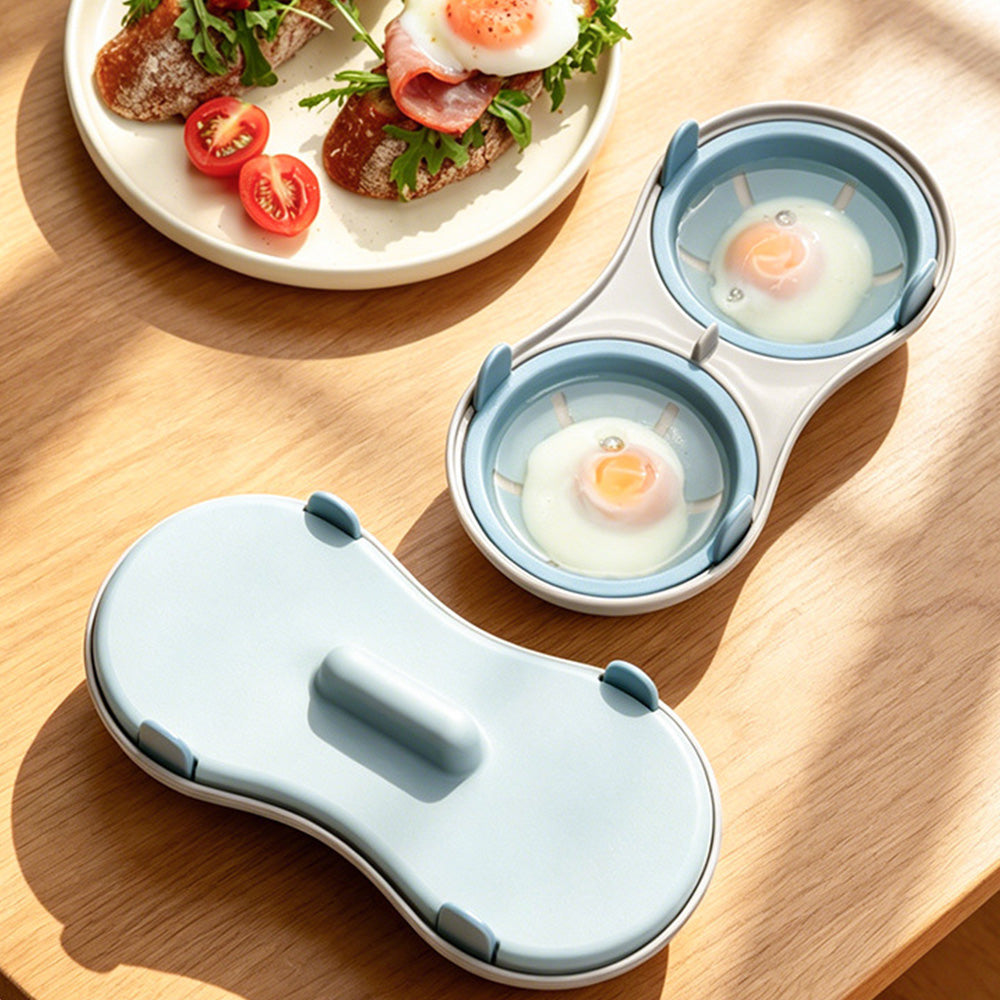Double Layer Microwave Egg Cooker and Poached Egg Steamer - Blue