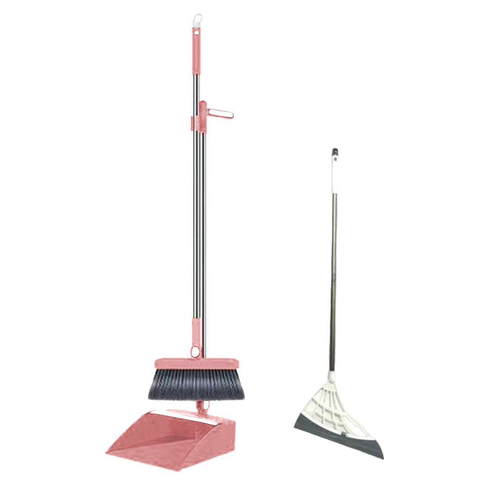 180-Degree Rotating Broom and Foldable Standing Dustpan Set with Scraper for Home Office Pink