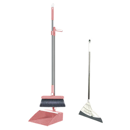180-Degree Rotating Broom and Foldable Standing Dustpan Set with Scraper for Home Office Pink