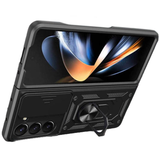 For Samsung Galaxy Z Fold Drop Protection Case Full-Body Shockproof Case with Rotating Ring Stand Black