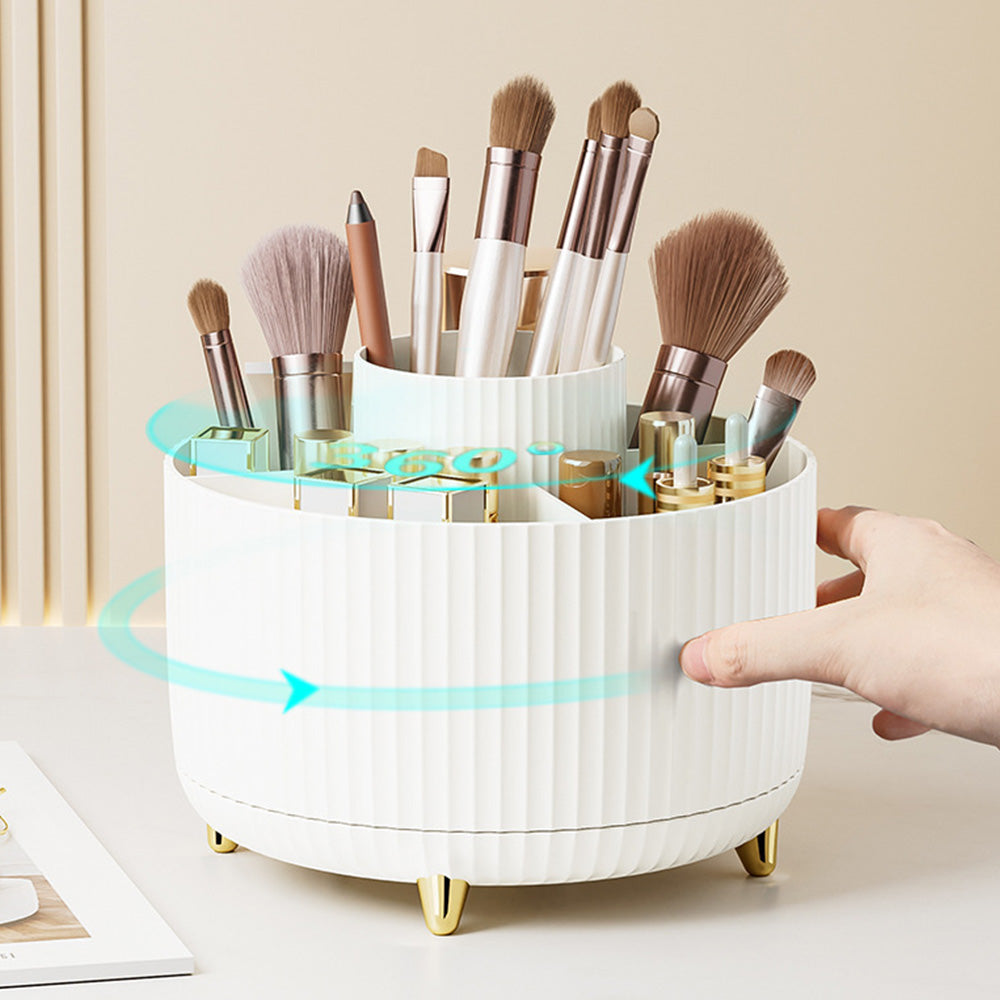 360 Degree Rotating Desk Organizer with 4 Slots For Pencil and Pen Holder-White