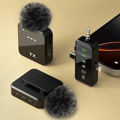3-in-1 Wireless Lavalier Microphone 2.4G Plug and Play Mini Microphone for Recording Interview Vlogs