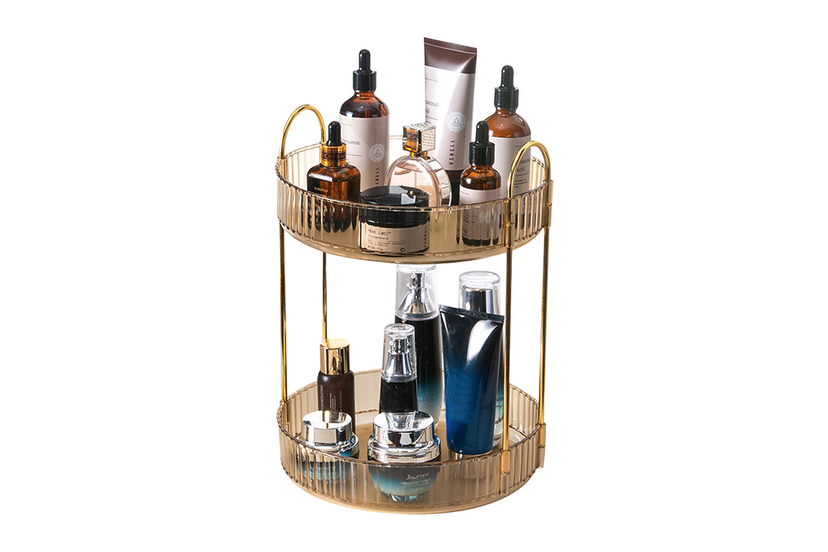 For Vanity 360 Degree Rotating Makeup Organizer Large Capacity Make Up Shelf-Amber