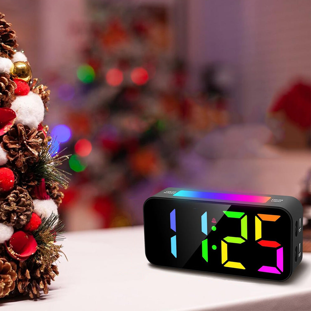RGB LED Digital Alarm Clock with Night Light Adjustable Brightness and Volume for Heavy Sleepers