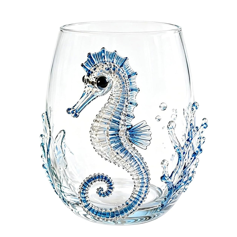 3D Ocean Animal Glass 350ml Borosilicate Wine Glass - Seahorse