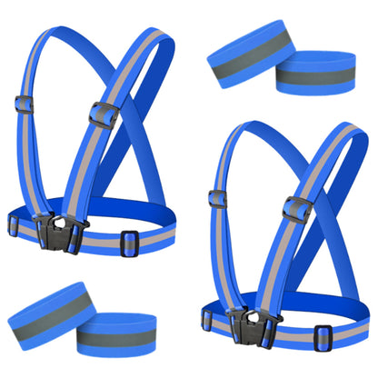 2Pcs Adjustable Reflective Vests and 4 Bands High-Visibility Elastic Gear for Night Running Cycling Blue