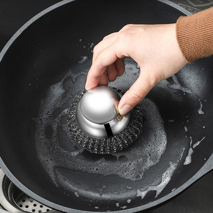 Scourer with Handle Stainless Steel Kitchen Scrubber Metal Scourers with 5 Replacement Heads