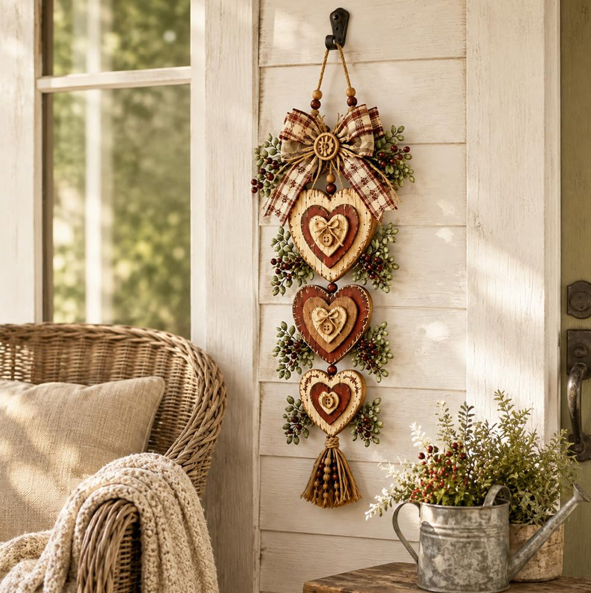Rustic Engineered Wood Wall Hanging Farmhouse Layered Door Hanging - Heart
