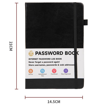 Password Keeper Book with A to Z Alphabet Tabs and Elastic Closure - Black
