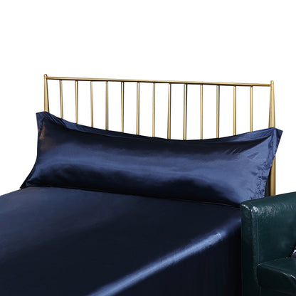 2Pcs Bedsure Satin Cooling And Silky Long Double Pillow Cover With Envelope Closure-Navy Blue