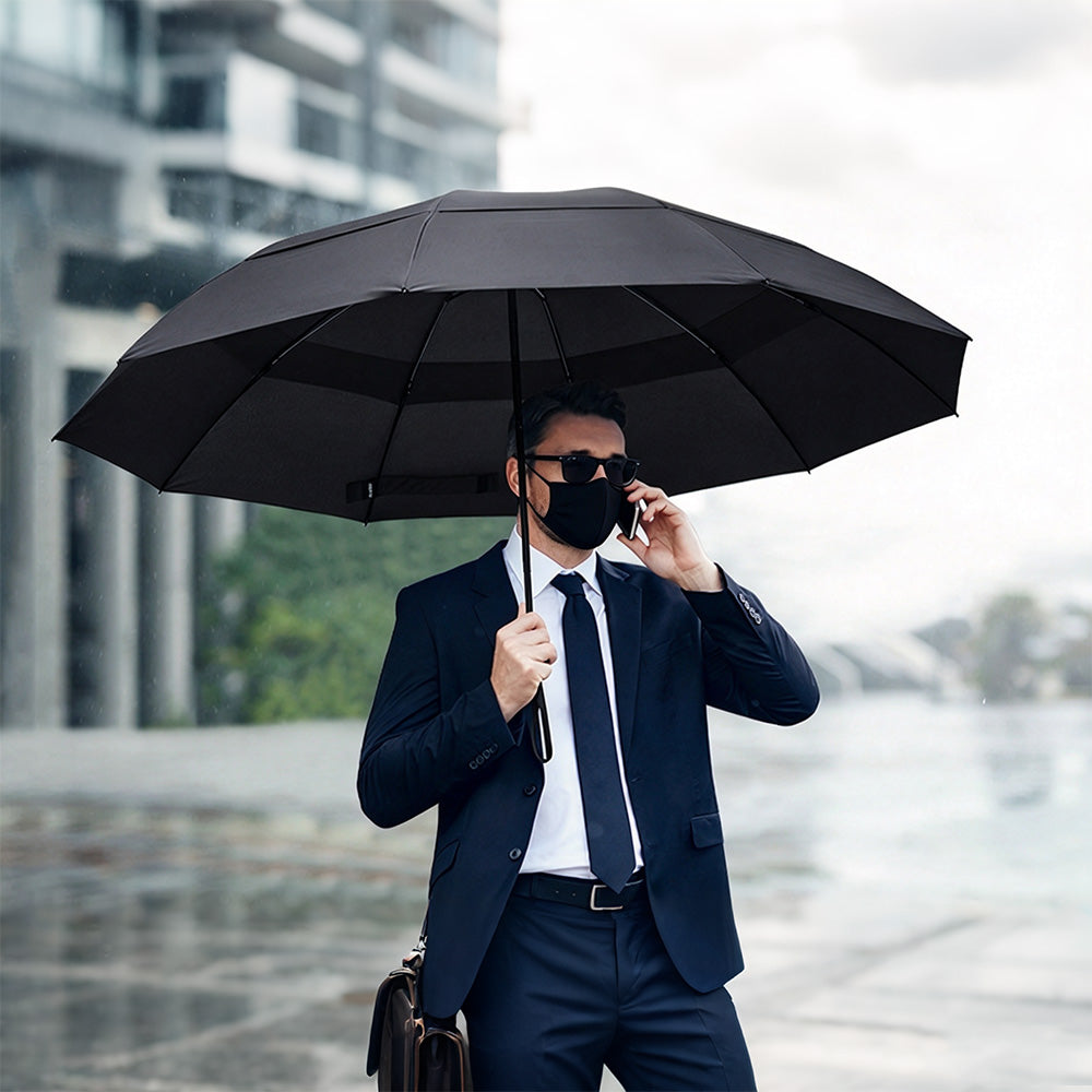 30 Inch Outdoor Auto Open Golf Umbrella Windproof Straight Stick Umbrella Black
