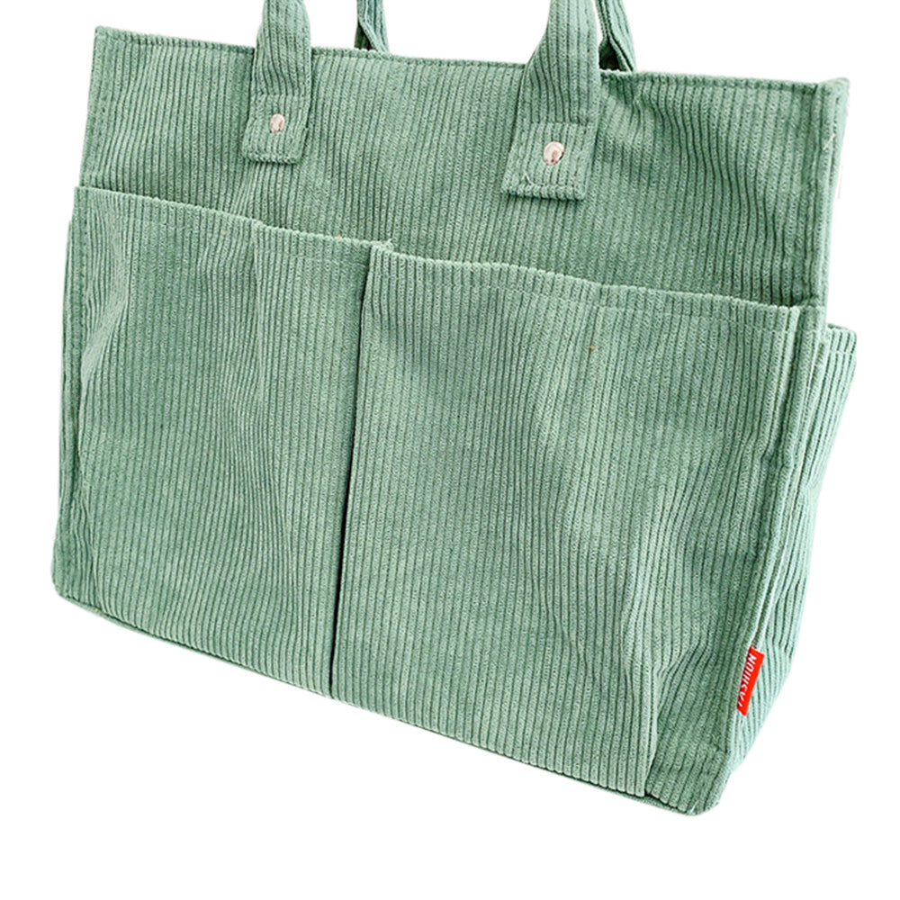 Corduroy Tote Bag Zipper Shoulder Bag Corduroy Crossbody Bag Square Handbag-Green
