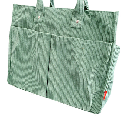 Corduroy Tote Bag Zipper Shoulder Bag Corduroy Crossbody Bag Square Handbag-Green