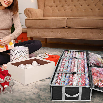 Large Capacity PE Gift Wrap Storage Bag with Zipper & Carry Handles Black