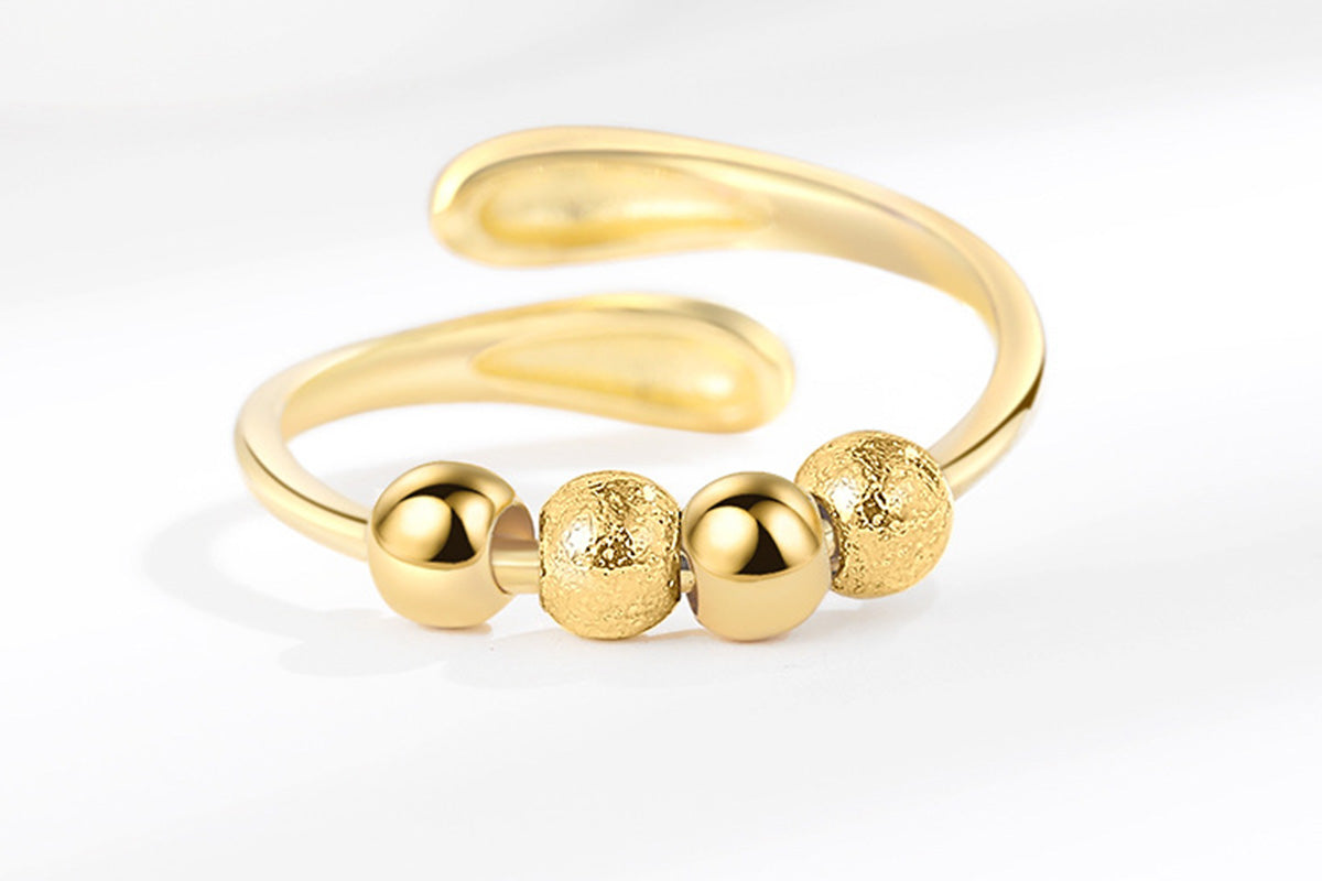 Anxiety Ring for Women Adjustable Fidget Spinner Ring with Beads -Gold