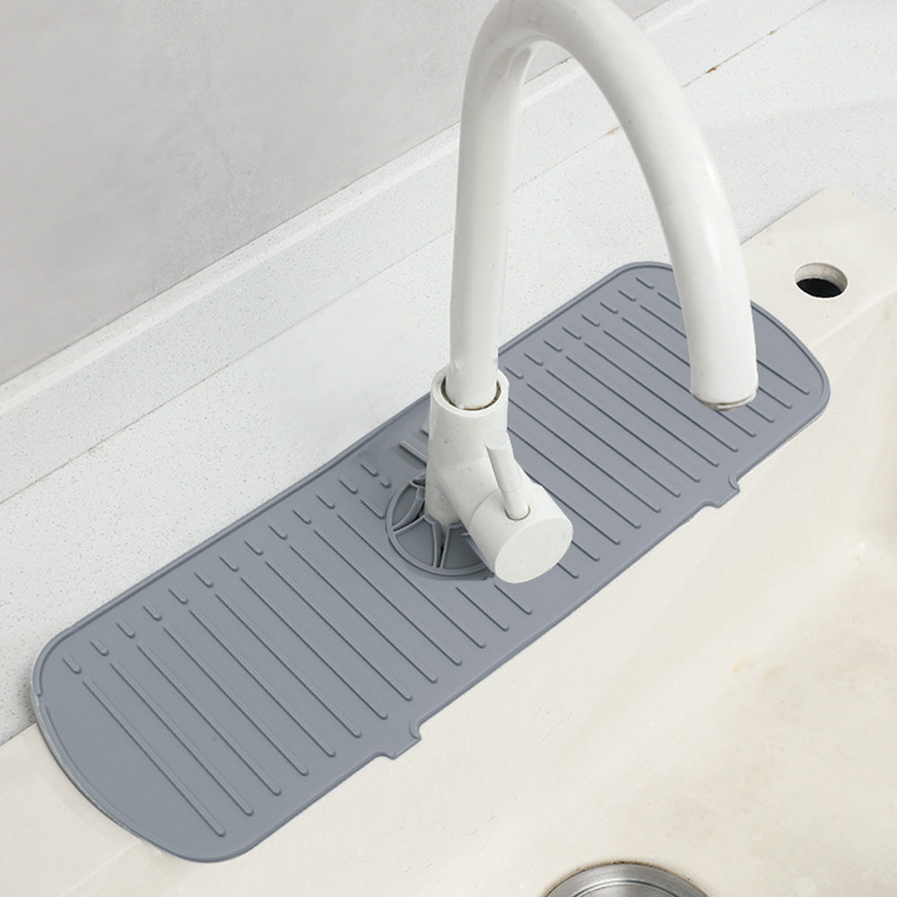 Kitchen Faucet Mat for Sink Silicone Splash Guard with Fast Drying Properties for Stone Sinks Gray