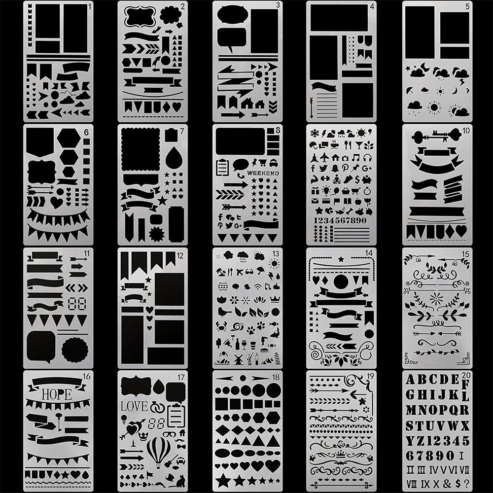 30 Piece A6 PET Reusable Drawing Journal Painting Craft Stencils