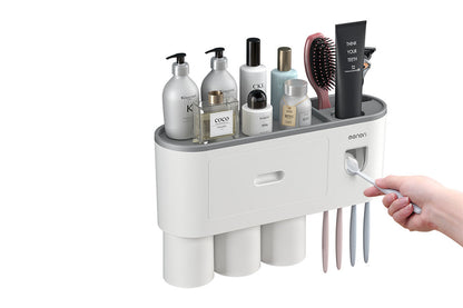 Wall Mounted Toothbrush Holder for Bathroom Automatic Toothpaste Dispenser Kit-Gray