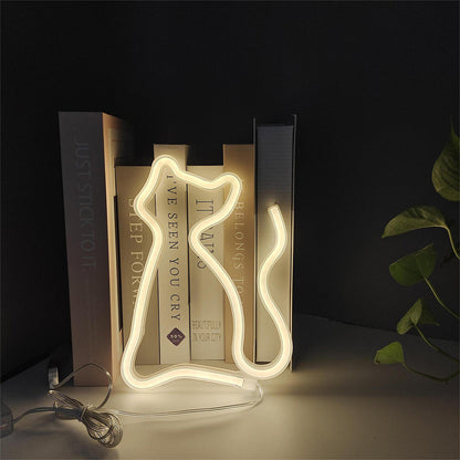 LED Cat Rainbow Neon Sign Night Light Lamp for Bedroom Wall and Bedside Decor Style 1