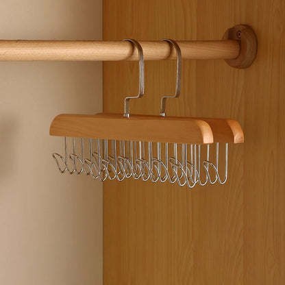 Set of 2Pcs Multi-Hook Bra Hanger Scarf Belt Organizer Space Saving Hangers Wood Color