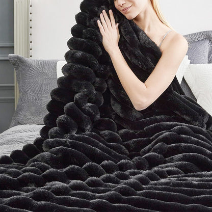 Cozy Plush Throw Blanket Fuzzy Bubble Blanket for Sofa Bedroom Living Room Dark Gray