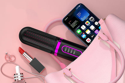 Hair Straightener Brush Anti-Scald Portable Straightening Brush Styling Tools -Black